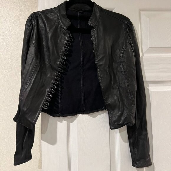 Black Soft Leather Moto Cropped Jacket Size Small - Picture 1 of 5